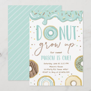 Invitation Donut Grow Up Blue Boy Fête d'anniversaire