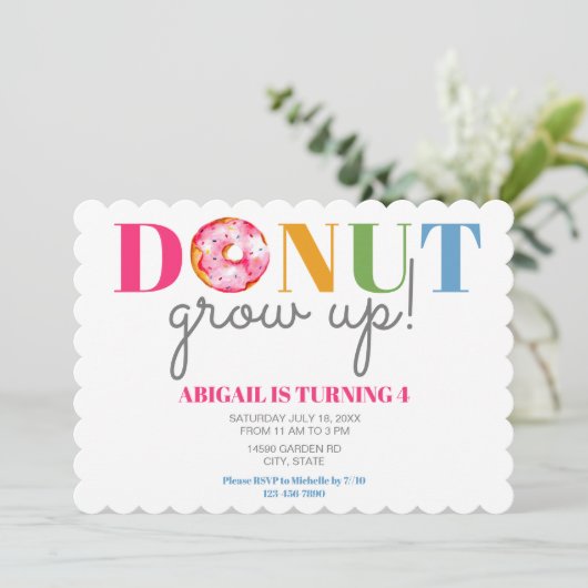 Invitation Donut Grow Up mignon Anniversaire asperge les enfa (Debout devant)