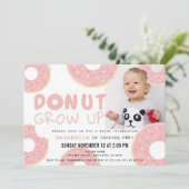 Invitation Donut Grow Up Rose Girl Photo 1er anniversaire (Debout devant)