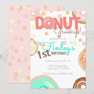 Invitation Donut Grow Up Thème Anniversaire petite fille Brun