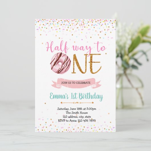 Invitation Donut haft way to un thème d'anniversaire (Debout devant)