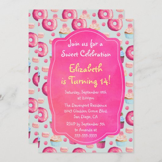 Invitation Donut Macarons Et Motif Cupcake Anniversaire Invit (Devant / Derrière)