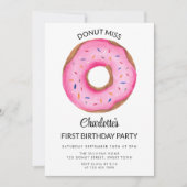 Invitation Donut Miss Fille fête de premier anniversaire (Devant)