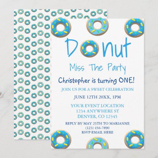 Invitation Donut Miss La fête 1er Anniversaire (Devant / Derrière)