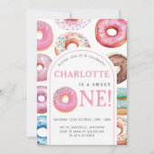 Invitation Donut Motif 1er Anniversaire fête première douce u (Devant)