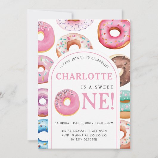 Invitation Donut Motif 1er Anniversaire fête première douce u (Devant)