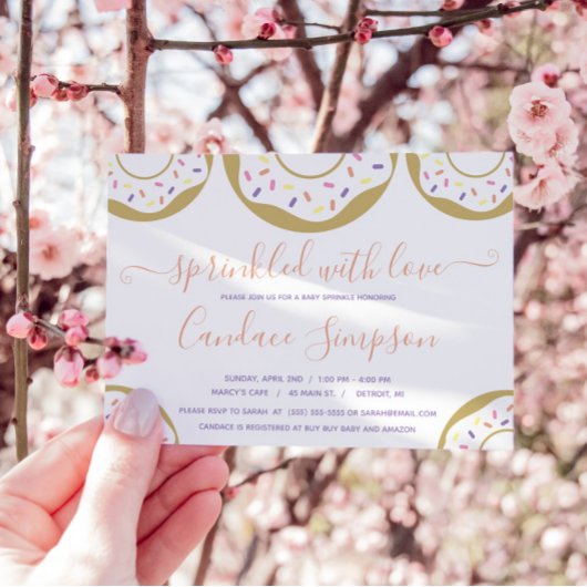 Invitation Donut Parsemé d'Amour Bébé Sprinkle Rose