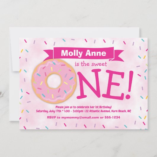 Invitation Donut Party Rainbow Sprinkles Girl Premier anniver (Devant)