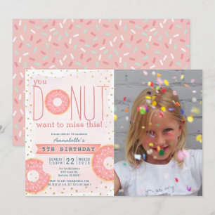Invitation Donut Pink x Gold Photo Girl Anniversaire