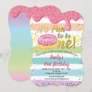 Invitation Donut première fête de 1er anniversaire pastel rai