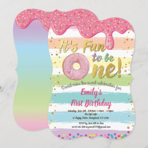 Invitation Donut première fête de 1er anniversaire pastel rai