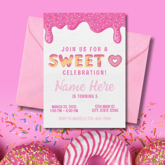 Invitation Donut rose doux arroser les filles Anniversaire