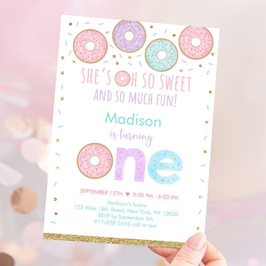 Invitation Donut rose Oh So Sweet Premier Anniversaire