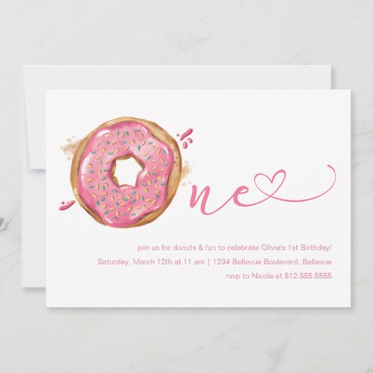Invitation Donut saupoudre les filles roses 1er anniversaire (Devant)