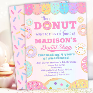 Invitation Donut Shop Rainbow Girls Donut Birthday Party