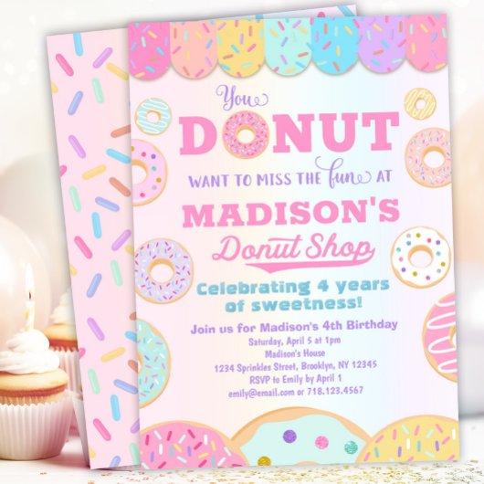 Invitation Donut Shop Rainbow Girls Donut Birthday Party