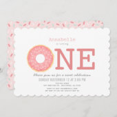 Invitation Donut Simple Rose Girl 1er anniversaire (Devant / Derrière)
