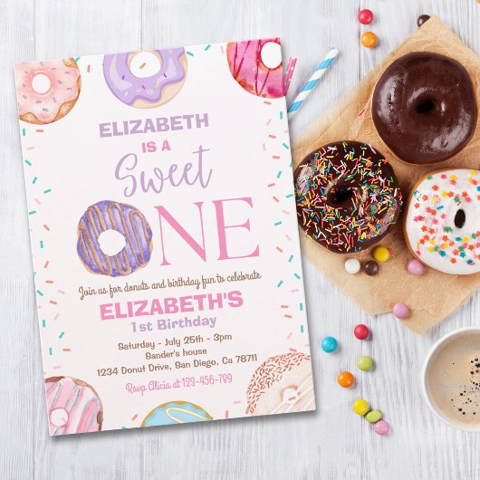 Invitation Donut Sweet One Birthday Party Donut First Birthda