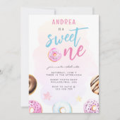 Invitation Donut Sweet One Rose and Blue Girl Premier anniver (Devant)