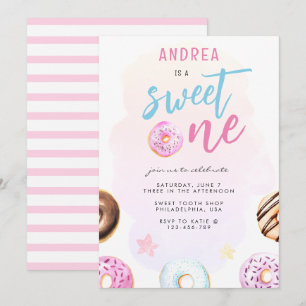 Invitation Donut Sweet One Rose and Blue Girl Premier anniver