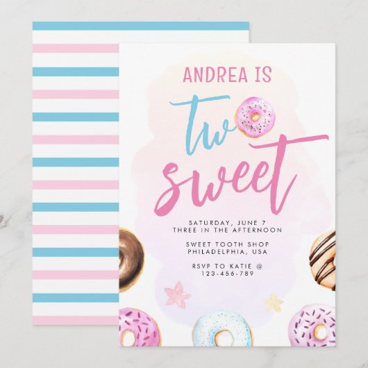 Invitation Donut Two Sweet 2e anniversaire (Devant / Derrière)