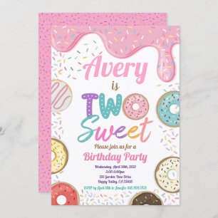 Invitation Donut Two Sweet 2e Anniversaire fête Pink Pastel