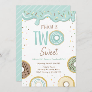 Invitation Donut Two Sweet Blue Pastel Second Birthday Party