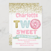 Invitation Donut Two Sweet Gold Sprinkings 2e anniversaire (Devant / Derrière)