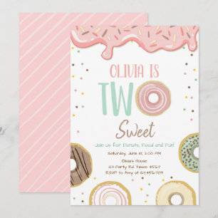 Invitation Donut Two Sweet Rose Doughnut Fille fête d'anniver