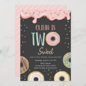 Invitation Donut Two Sweet Rose Doughnut Fille fête d'anniver (Devant / Derrière)