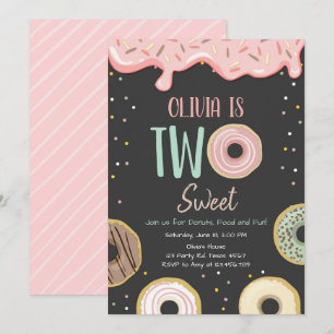 Invitation Donut Two Sweet Rose Doughnut Fille fête d'anniver