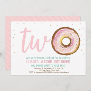 Invitation Donut Une Fille Deux Douce Fête d'Anniv