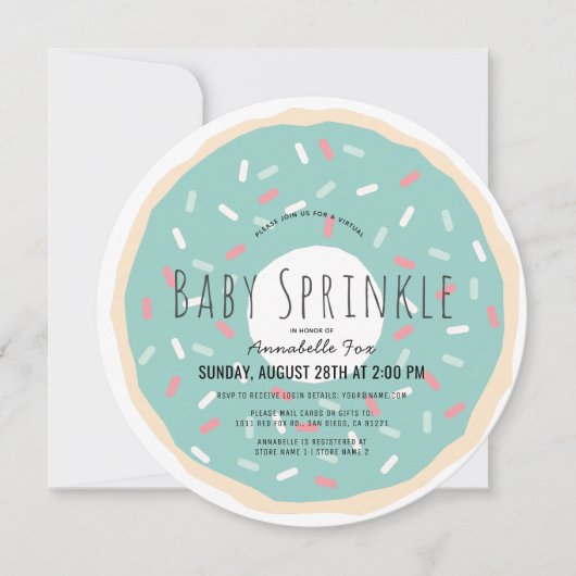 Invitation Donut Vert Virtual Baby Sprinkler Douche (Devant)