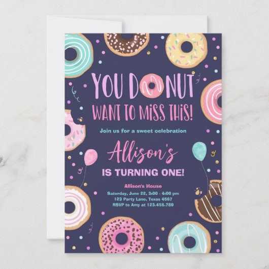 Invitation Donut veut manquer cette fille rose douce Annivers (Devant)
