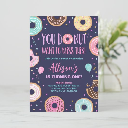 Invitation Donut veut manquer cette fille rose douce Annivers (Debout devant)