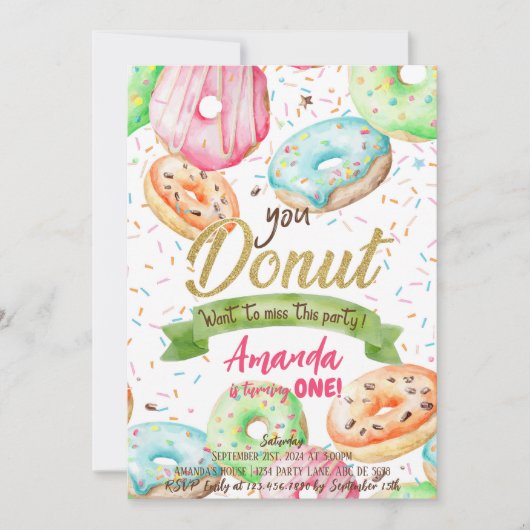 Invitation Donut veut Mlle Doughnut Anniversaire (Devant)