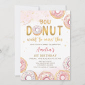 Invitation Donut veut rater cet anniversaire de beigne rose (Devant)
