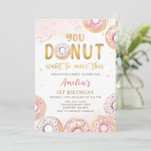 Invitation Donut veut rater cet anniversaire de beigne rose (Debout devant)