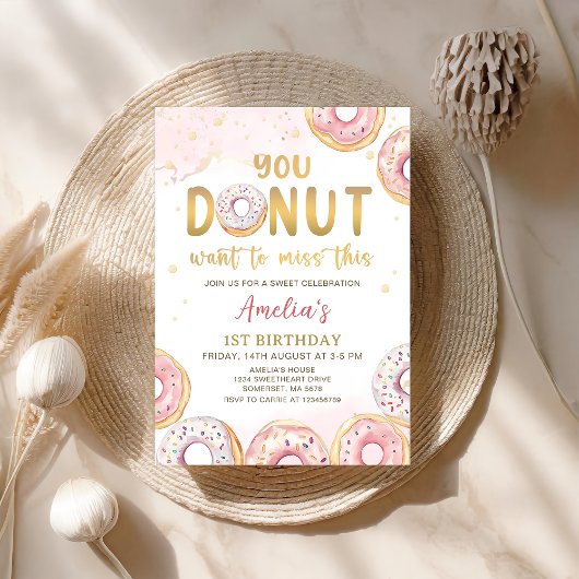 Invitation Donut veut rater cet anniversaire de beigne rose