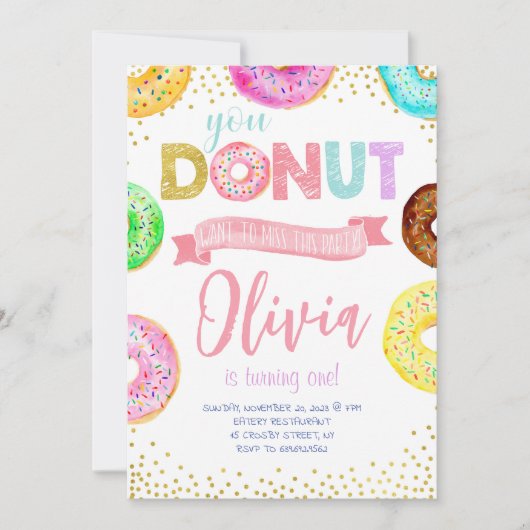Invitation Donut veut rater cet anniversaire rose douce fille (Devant)