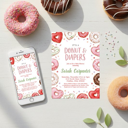 Invitation Donuts and Diapers Baby Shower Sprinkle Pastel