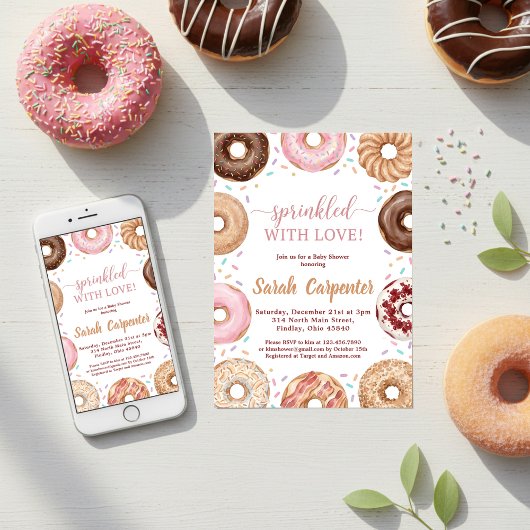 Invitation Donuts and Diapers Baby Shower Sprinkle Pastel