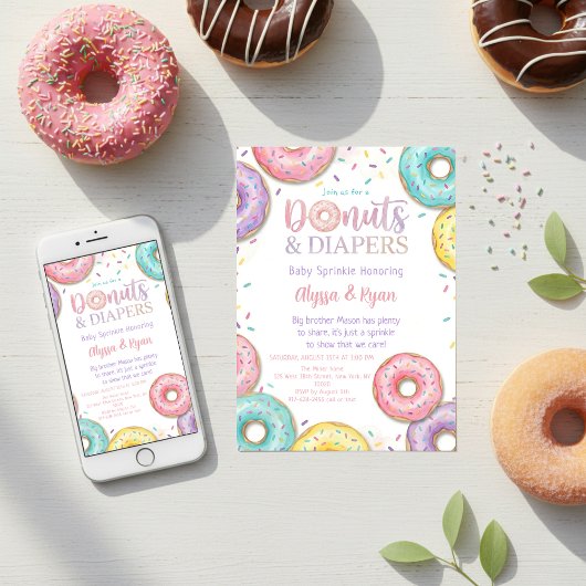 Invitation Donuts and Diapers Baby Shower Sprinkle Pastel