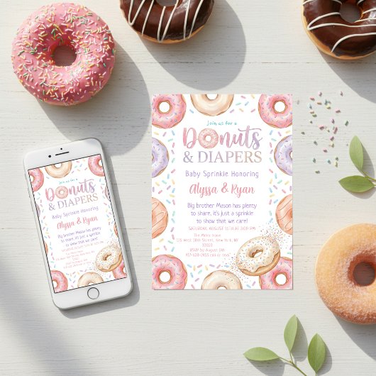 Invitation Donuts and Diapers Baby Shower Sprinkle Pastel