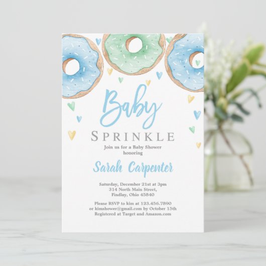 Invitation Donuts Baby shower garçon (Debout devant)