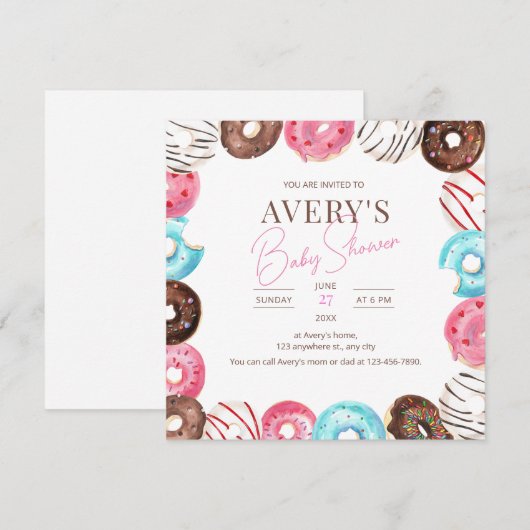 Invitation Donuts Baby shower Invitation, Girl Baby Sprinkl (Devant / Derrière)
