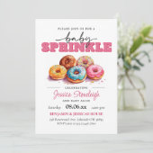 Invitation Donuts Bébé Paillettes Rose Bébé Fille (Debout devant)