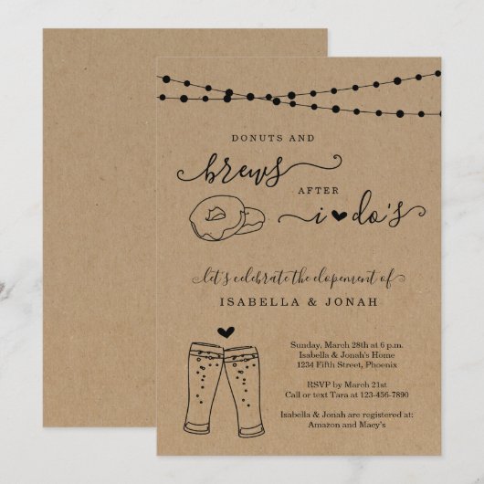 Invitation Donuts & Brew Après les Réception I Dos Seulement  (Devant / Derrière)