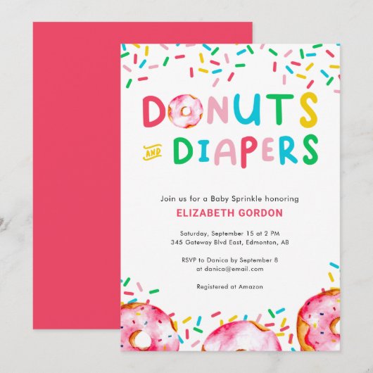 Invitation Donuts & Couches Bébé Célébration Mignonne Colorée (Devant / Derrière)