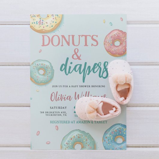 Invitation Donuts & Diapers Baby shower vert mignon à la ment